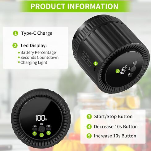 Electric Mason Jar Vacuum Sealer, Jar Vacuum Sealer Machine For Wide Mouth and Regular Mouth Mason Jars, Jar Vacuum Sealer Kit for Food Storage & 10pcs Lids in Kuwait