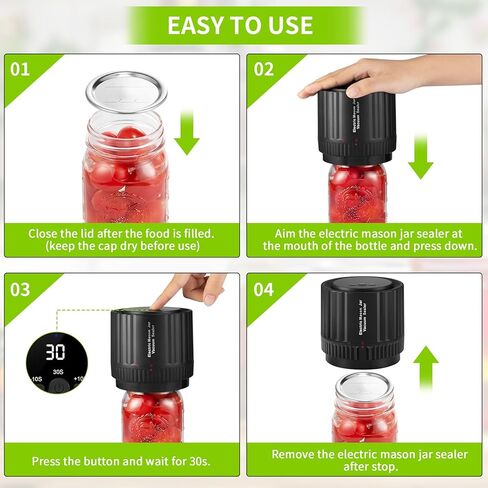 Electric Mason Jar Vacuum Sealer, Jar Vacuum Sealer Machine For Wide Mouth and Regular Mouth Mason Jars, Jar Vacuum Sealer Kit for Food Storage & 10pcs Lids in Kuwait