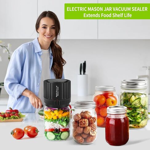 Electric Mason Jar Vacuum Sealer, Jar Vacuum Sealer Machine For Wide Mouth and Regular Mouth Mason Jars, Jar Vacuum Sealer Kit for Food Storage & 10pcs Lids in Kuwait