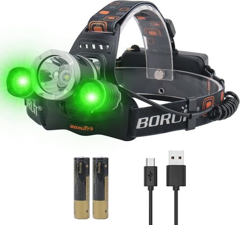 BORUIT RJ-3000 LED مصباح أمامي قابل لإعادة الشحن مع ضوء أخضر فائق السطوع 5000 لومن مصباح رأس للصيد 3 أوضاع إضاءة رأس مقاومة للماء للبالغين لصيد الأسماك والتخييم والعتاد الأمامي in Saudi Arabia