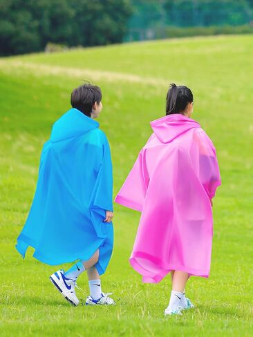 Kids Rain Poncho, Lightweight Rain Jacket Waterproof Raincoat Children Hooded Raincape for Boys Girls in Saudi Arabia