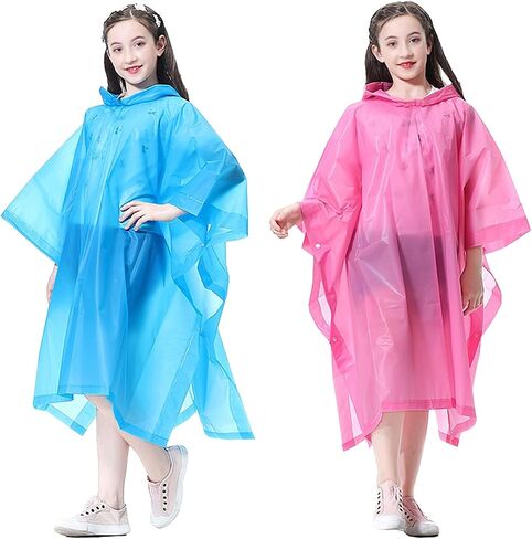 Kids Rain Poncho, Lightweight Rain Jacket Waterproof Raincoat Children Hooded Raincape for Boys Girls in Saudi Arabia