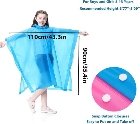Kids Rain Poncho, Lightweight Rain Jacket Waterproof Raincoat Children Hooded Raincape for Boys Girls in Saudi Arabia