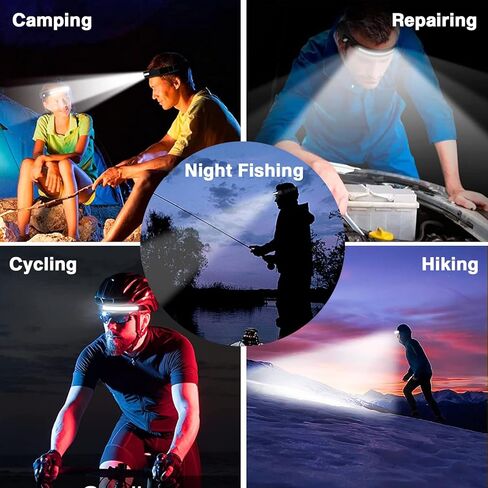 DOCHO Rechargeable Headlamp, 230° Wide Beam Head Lamp, Motion Sensor LED Headlights, 5 Modes Headlamps for Adults, Bright Head Lights for Forehead, Hard Hat Headlight, Camping Essentials Gear in Saudi Arabia