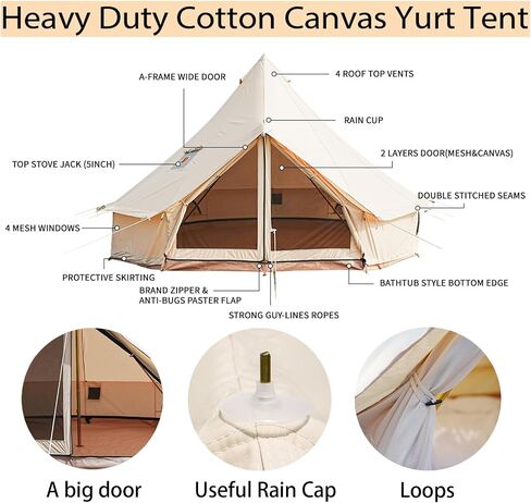 Bell Tent,4 Seasons Breathable 100% Cotton Canvas Yurt Tent - w/Stove Jack,Luxury Camping Tent Outdoor,Zipped Removable Floor in Saudi Arabia
