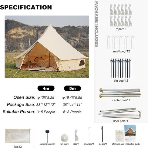 Bell Tent,4 Seasons Breathable 100% Cotton Canvas Yurt Tent - w/Stove Jack,Luxury Camping Tent Outdoor,Zipped Removable Floor in Saudi Arabia
