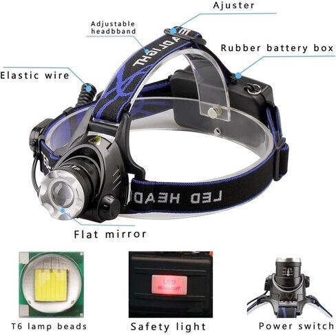 مصباح أمامي LED، 1800 لومن قابل للتكبير ومقاوم للماء، مصباح أمامي LED، مصباح أمامي بدون استخدام اليدين للمشي لمسافات طويلة والتخييم والصيد والقراءة والجري وركوب الدراجات in Kuwait