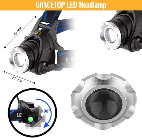 مصباح أمامي LED، 1800 لومن قابل للتكبير ومقاوم للماء، مصباح أمامي LED، مصباح أمامي بدون استخدام اليدين للمشي لمسافات طويلة والتخييم والصيد والقراءة والجري وركوب الدراجات in Kuwait