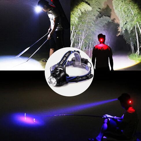 مصباح أمامي LED، 1800 لومن قابل للتكبير ومقاوم للماء، مصباح أمامي LED، مصباح أمامي بدون استخدام اليدين للمشي لمسافات طويلة والتخييم والصيد والقراءة والجري وركوب الدراجات in Kuwait