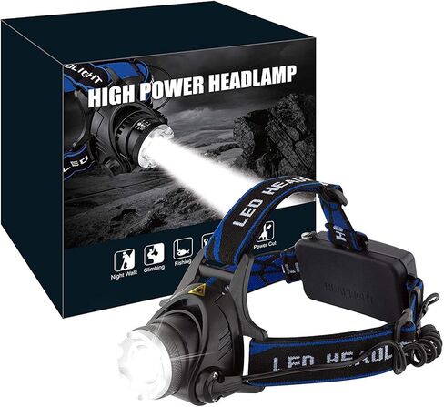 مصباح أمامي LED، 1800 لومن قابل للتكبير ومقاوم للماء، مصباح أمامي LED، مصباح أمامي بدون استخدام اليدين للمشي لمسافات طويلة والتخييم والصيد والقراءة والجري وركوب الدراجات in Kuwait