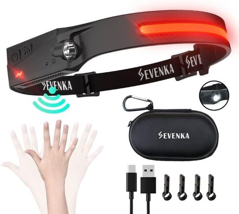 SEVENKA Rechargeable Headlamps with Red Light & Carry Case, Bright LED Headlamp Flashlight, Wide Floodlight & Spot Light, 1000 Lumen, Motion Sensor,2.4oz Lightweight for Hiking, Camping in Saudi Arabia