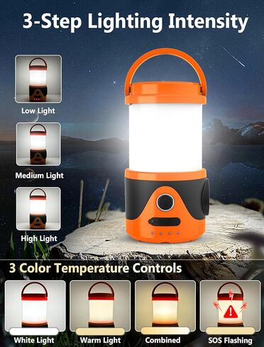 10000 mAh Rechargeable Camping Light with 9 Kinds of Lights, Camping Lantern for Tent, Power Bank, Flashlight, Portable Camping Lamp for Hurricane Emergency, Hiking, USB Cable Included in Kuwait
