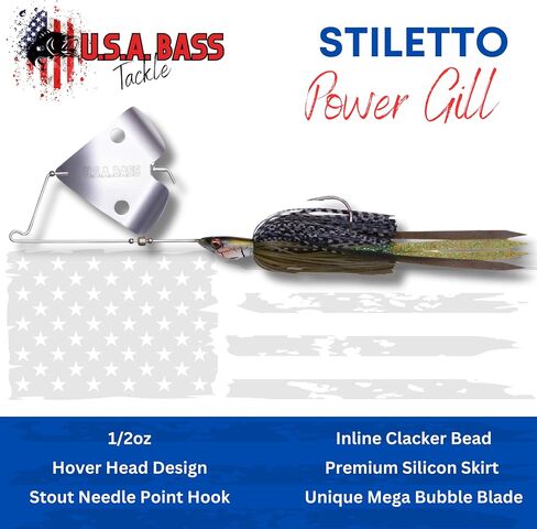 Stiletto Buzzbait Largemouth Smallmouth Spotted Bass Premium Fishing Bait Hover Head Custom Silicon Skirt Mega Bubble Blade Clacker Heavy Duty Hook in Saudi Arabia