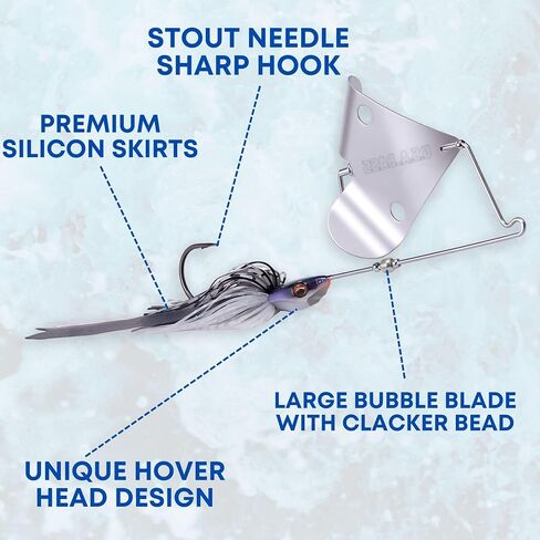 Stiletto Buzzbait Largemouth Smallmouth Spotted Bass Premium Fishing Bait Hover Head Custom Silicon Skirt Mega Bubble Blade Clacker Heavy Duty Hook in Saudi Arabia