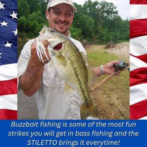 Stiletto Buzzbait Largemouth Smallmouth Spotted Bass Premium Fishing Bait Hover Head Custom Silicon Skirt Mega Bubble Blade Clacker Heavy Duty Hook in Saudi Arabia