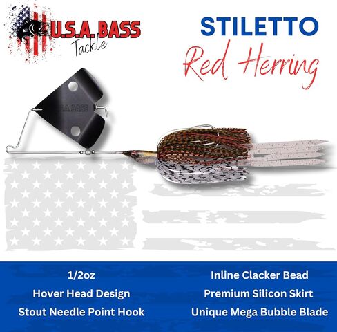 Stiletto Buzzbait Largemouth Smallmouth Spotted Bass Premium Fishing Bait Hover Head Custom Silicon Skirt Mega Bubble Blade Clacker Heavy Duty Hook in Saudi Arabia