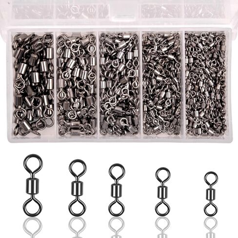 Rolling Barrel Swivels,190pcs/box Fishing Rolling Swivel Kit High Strenght Stainless Steel Black Nickle Barrel Swivel Snaps Fishing Hook Line Connector Multiple Size Mix in Saudi Arabia