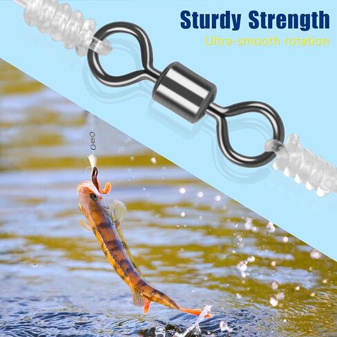 Rolling Barrel Swivels,190pcs/box Fishing Rolling Swivel Kit High Strenght Stainless Steel Black Nickle Barrel Swivel Snaps Fishing Hook Line Connector Multiple Size Mix in Saudi Arabia