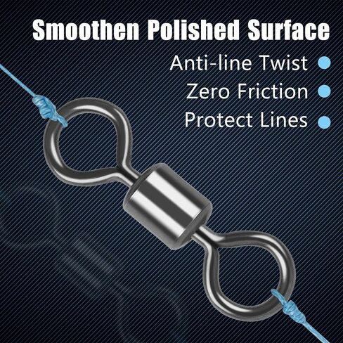 Rolling Barrel Swivels,190pcs/box Fishing Rolling Swivel Kit High Strenght Stainless Steel Black Nickle Barrel Swivel Snaps Fishing Hook Line Connector Multiple Size Mix in Saudi Arabia