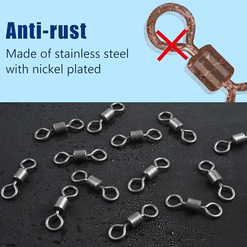 Rolling Barrel Swivels,190pcs/box Fishing Rolling Swivel Kit High Strenght Stainless Steel Black Nickle Barrel Swivel Snaps Fishing Hook Line Connector Multiple Size Mix in Saudi Arabia