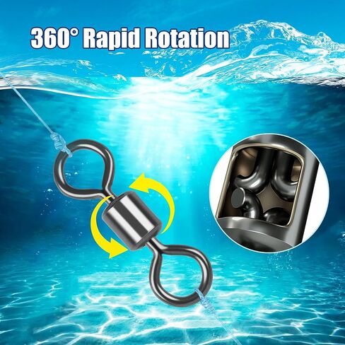 Rolling Barrel Swivels,190pcs/box Fishing Rolling Swivel Kit High Strenght Stainless Steel Black Nickle Barrel Swivel Snaps Fishing Hook Line Connector Multiple Size Mix in Saudi Arabia