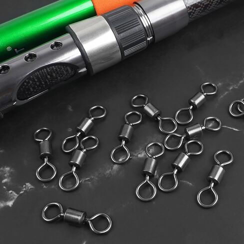 Rolling Barrel Swivels,190pcs/box Fishing Rolling Swivel Kit High Strenght Stainless Steel Black Nickle Barrel Swivel Snaps Fishing Hook Line Connector Multiple Size Mix in Saudi Arabia