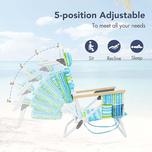Tatub Backpack Beach Chairs for Adults 2 Pack, 5-Position Lay Flat Beach Chairs with Cup Holder, Low Beach Chair with Armrest and Headrest, Lightweight Folding Beach Chairs Set of 2, Support 300 LBS in Kuwait