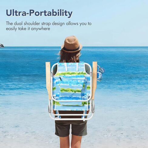 Tatub Backpack Beach Chairs for Adults 2 Pack, 5-Position Lay Flat Beach Chairs with Cup Holder, Low Beach Chair with Armrest and Headrest, Lightweight Folding Beach Chairs Set of 2, Support 300 LBS in Kuwait