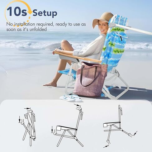 Tatub Backpack Beach Chairs for Adults 2 Pack, 5-Position Lay Flat Beach Chairs with Cup Holder, Low Beach Chair with Armrest and Headrest, Lightweight Folding Beach Chairs Set of 2, Support 300 LBS in Kuwait
