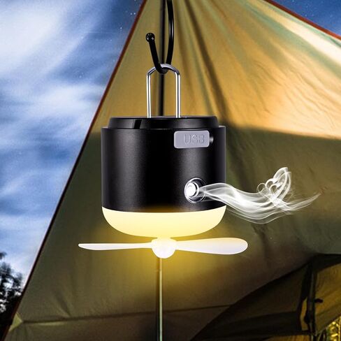 Portable Rechargeable Tent Light, Camping Lights with Magnet Base, 4 Light Modes, IPX4 Waterproof, LED Camping Lantern with Fan & Spray for Power Outages Hurricane Emergency Outdoor, Black in Saudi Arabia