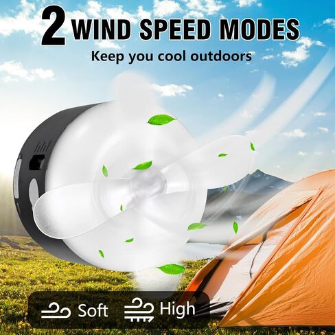 Portable Rechargeable Tent Light, Camping Lights with Magnet Base, 4 Light Modes, IPX4 Waterproof, LED Camping Lantern with Fan & Spray for Power Outages Hurricane Emergency Outdoor, Black in Saudi Arabia