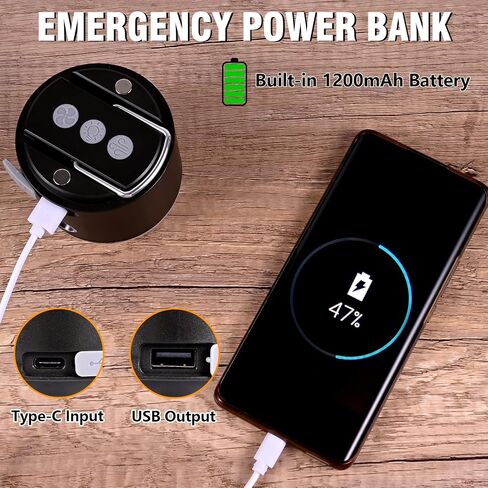 Portable Rechargeable Tent Light, Camping Lights with Magnet Base, 4 Light Modes, IPX4 Waterproof, LED Camping Lantern with Fan & Spray for Power Outages Hurricane Emergency Outdoor, Black in Saudi Arabia