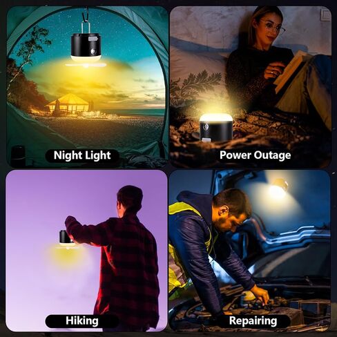 Portable Rechargeable Tent Light, Camping Lights with Magnet Base, 4 Light Modes, IPX4 Waterproof, LED Camping Lantern with Fan & Spray for Power Outages Hurricane Emergency Outdoor, Black in Saudi Arabia