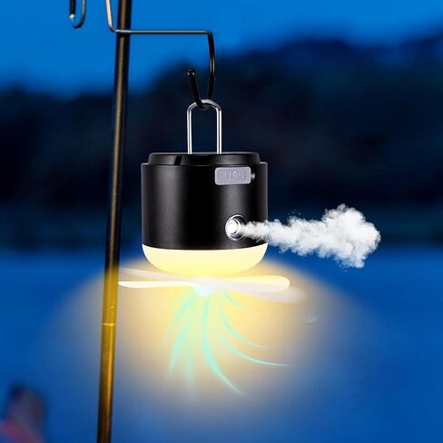 Portable Rechargeable Tent Light, Camping Lights with Magnet Base, 4 Light Modes, IPX4 Waterproof, LED Camping Lantern with Fan & Spray for Power Outages Hurricane Emergency Outdoor, Black in Saudi Arabia