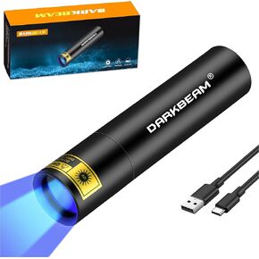 DARKBEAM UV Black Light Flashlight Mini 365nm - Rechargeable USB Strong Ultraviolet LED Flashlights, Portable Woods lamp, Detector for Pet Urine/Stains, Flurescent, Uranium Glass, Amber 370nm
