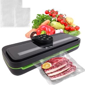Vacuum Sealer Machine, SROKIO 10-IN-1 Food Sealer 2024 Fully Automatic One-Touch Operation, 85KPA Food Saver for Dry & Moist Mode with Build-In Cutter, Air Suction Hose,10 Vacuum Bags