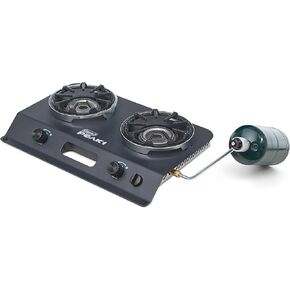 Coleman PEAK1 Portable 2-Burner Camping Stove, Matchless Lighting, Premium Cast Iron Grates, 20,000 BTUs Power, ideal for Camping, Tailgating, and Grilling