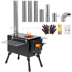 Wood Stove, Outdoor Wood Burning Stove, Camping stove, Portable Tent Stove with Heat Control Stovepipe & Elbow pipe for Outdoor Cooking, Camping and Ice-fishing