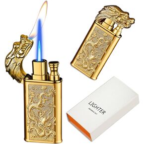 Torch Lighter Magic Dual Flame Dragon Lighter, Windproof Adjustable Jet Flame and Soft Flame, Refillable Butane Torch Lighter for Candle, Kitchen, Camping, BBQ (Without Butane)-Black