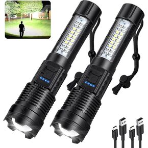 Rechargeable Flashlights 990,000 High Lumen - 2 Pack, Super Bright LED Flash Light with 7 Modes, 5000 mAh High Capacity ΒATTERIES - 12 Hour Runtime, IPX7 Waterproof Flashlight For Outdoor Camping