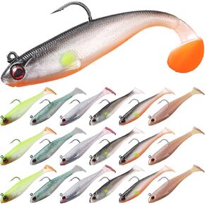 18 Packs Soft Fishing Lures for Bass Fishing Pre-Rigged Jig Head Paddle Tail Swimbaits Bass Lures Freshwater Fishing Jigs for Crappie Trout Walleye Saltwater