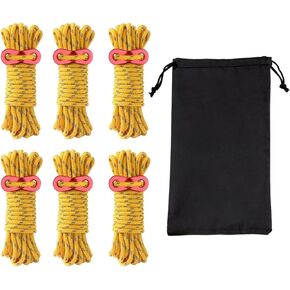 13.3ft 6 Pack 4mm Guy Lines Ultralight Tent Cords with Aluminum Adjuster Tensioner Outdoor Camping Guylines Ropes for Tent Tarp,Climbing,Hiking Backpacking (Yellow)