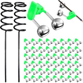 50 Pcs Plastic Fishing Bells Clips Fishing Rod Alarm with Dual Alert Bells and 2 Pcs Spiral Rod Holder Fishing Kit Heavy Duty Fishing Support Stand Holder Set in Saudi Arabia