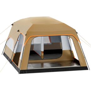MoNiBloom 5-8 Person Tent for Camping Extra Large Portable Cabin Huge Tent, Waterproof Windproof 1 Living Room and 2 Bedroom 181''Length Tent with Carry Bag for Outdoor Picnic Family Gathering, Coffee