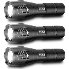 PeakPlus LED Tactical Flashlights High Lumens, Zoomable, 5 Modes Bright LED Flashlights for Emergencies, Camping, Outdoor LED Flash Lights Battery Powered, Handheld Flashlights (3 Pack) LFX1050