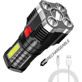TetraBeam Rechargeable Tactical Flashlight with Advanced COB LED Tech – USB Rechargeable Flashlights, Water-Resistant Work Light, 3 Light Settings, Emergency Floodlight, Real-Time Power Monitoring