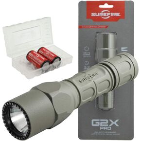 SureFire G2X Pro 600 Lumen Tactical EDC Flashlight Bundle with 2 Extra CR123A Batteries and Lightjunction Battery Case (Green)