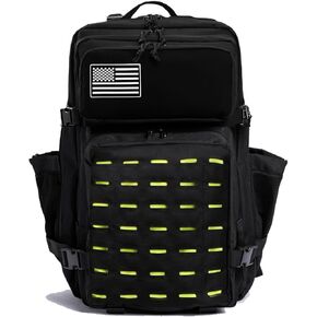 Thuram 50L Tactical Military Backpack Waterproof Sturdy Bag for Hiking Camping Fishing Gym Backpack with Bottle Holder (ALL Black)