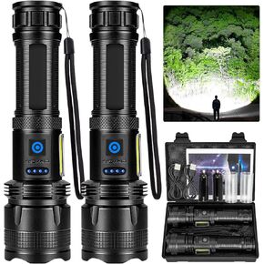 مصابيح LED قابلة لإعادة الشحن من MIXILIN، لومن عالي، 990,000 لومن مصباح يدوي فائق السطوع مع 7 أوضاع، مصابيح يدوية قوية متعددة الوظائف لحالات الطوارئ في التخييم المنزلي - عبوتان in Kuwait