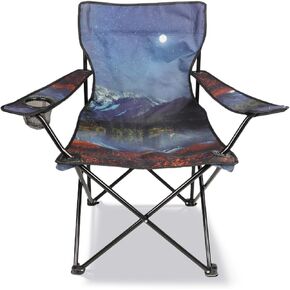 Folding Camping Chair,Portable Lawn Chair w/Cup Holder,Carry Bag,Heavy Duty Outdoor Camp Chair for Adults,Perfect for Garden,Hiking,Picnics and Beach Trips,White Snowy Mountain